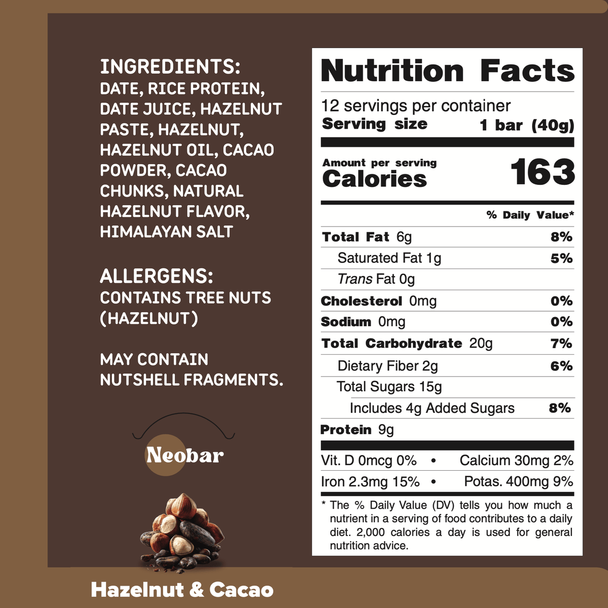NEOBAR 9g Plant-Based Protein Hazelnut & Cacao Bars | 12 Count - Neobar - Protein Bar