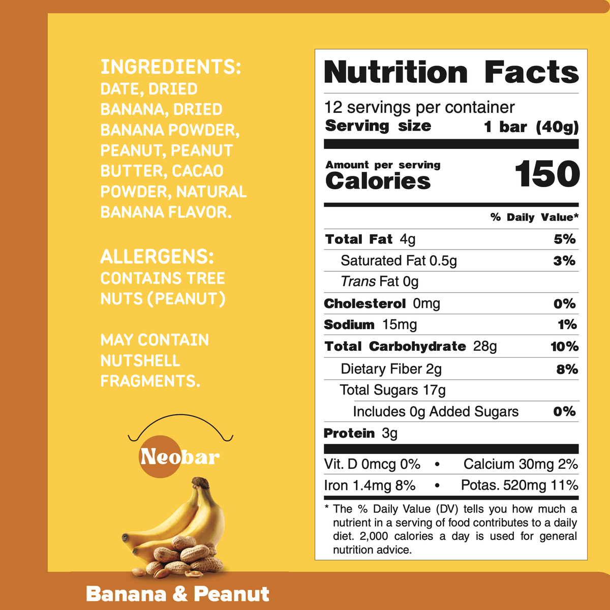 NEOBAR Banana & Peanut Plant-Based Healthy Nut and Fruit Snack Bars | 12 Count - Neobar - Energy Bar